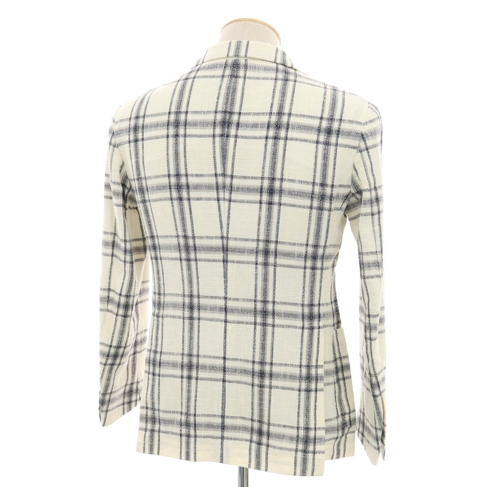 【中古】タリアトーレ TAGLIATORE Brilla per il gusto別注 リネンコットンアクリルナイロン チェック 2B カジュアルジャケット ホワイトxネイビー【 42 】【 状態ランクC 】【 メンズ 】