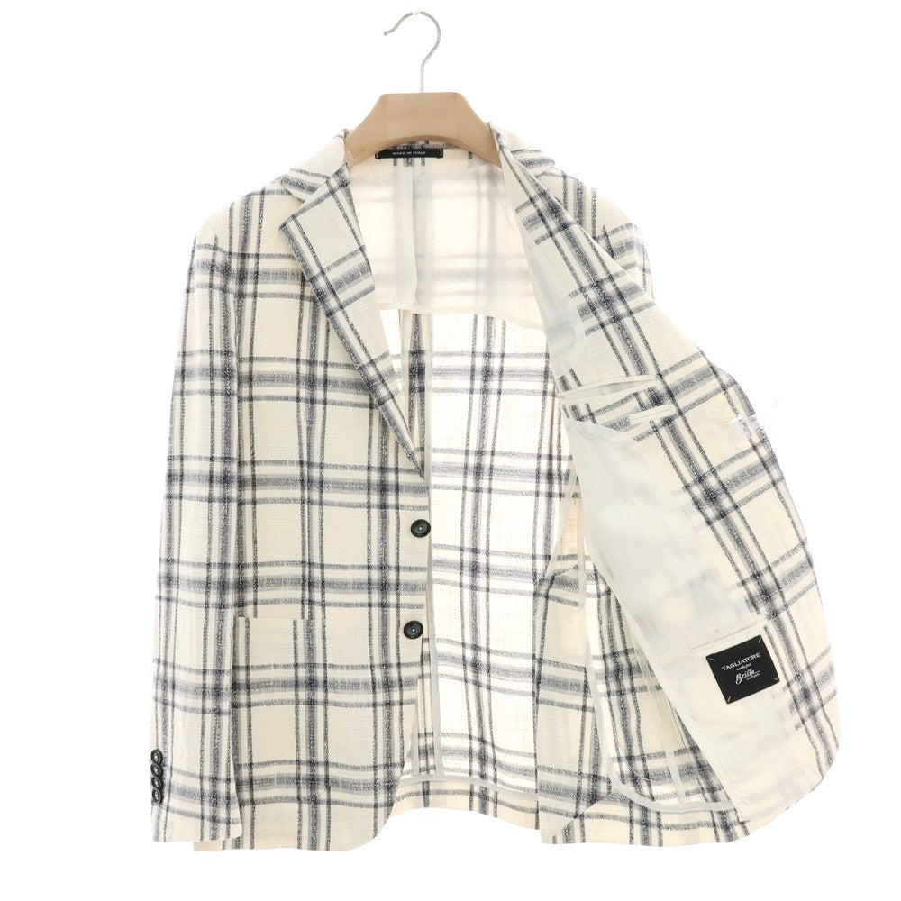 【中古】タリアトーレ TAGLIATORE Brilla per il gusto別注 リネンコットンアクリルナイロン チェック 2B カジュアルジャケット ホワイトxネイビー【 42 】【 状態ランクC 】【 メンズ 】