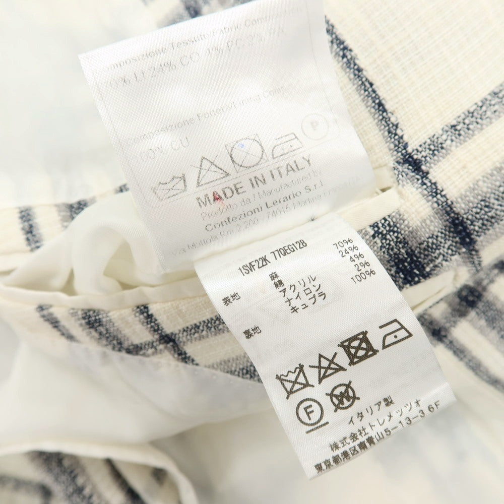 【中古】タリアトーレ TAGLIATORE Brilla per il gusto別注 リネンコットンアクリルナイロン チェック 2B カジュアルジャケット ホワイトxネイビー【 42 】【 状態ランクC 】【 メンズ 】