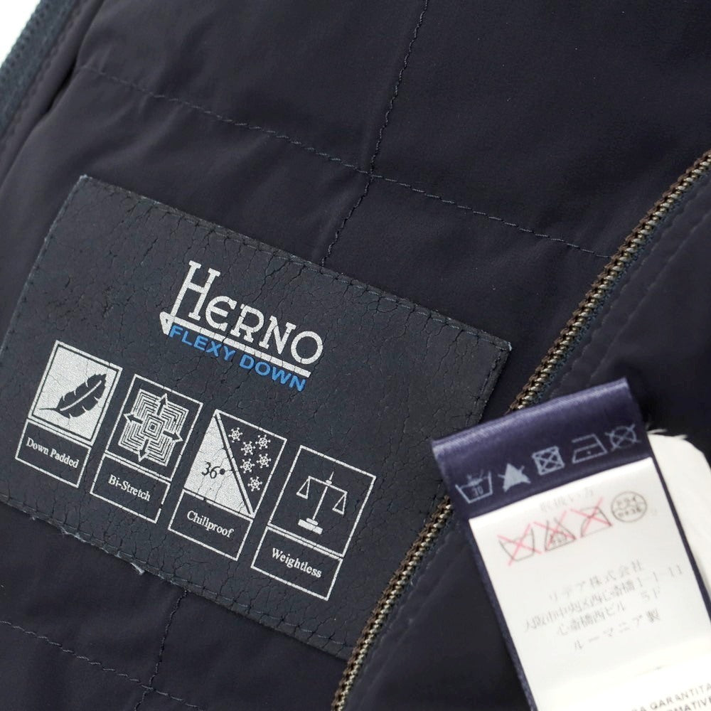 【中古】ヘルノ Herno ナイロンポリウレタン スタンドカラー ダブルジップ ダウンジャケット ネイビー【 44 】【 状態ランクC 】【 メンズ 】