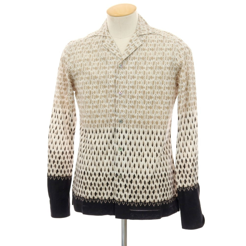 【中古】バグッタ Bagutta コットン 総柄 プリント オープンカラー カジュアルシャツ ブラウンxブラック【サイズXS】【 状態ランクC 】【 メンズ 】