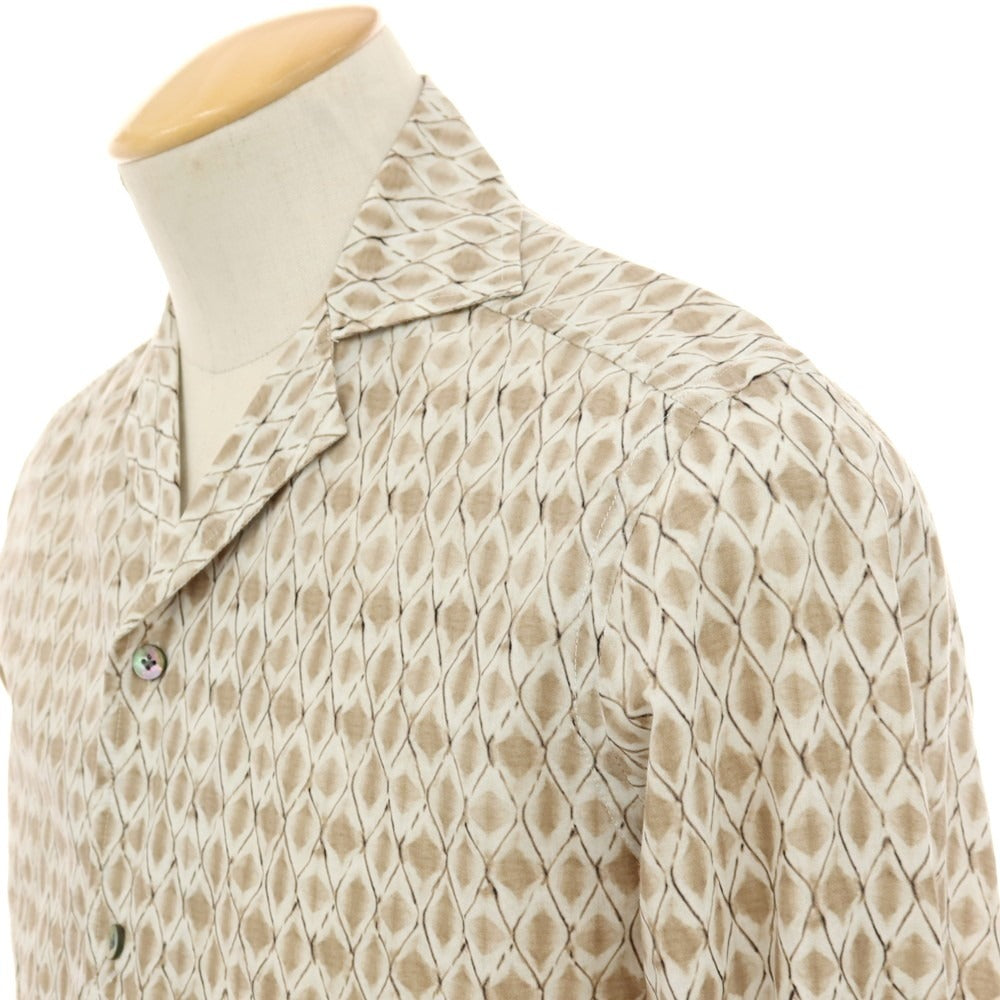 【中古】バグッタ Bagutta コットン 総柄 プリント オープンカラー カジュアルシャツ ブラウンxブラック【サイズXS】【 状態ランクC 】【 メンズ 】