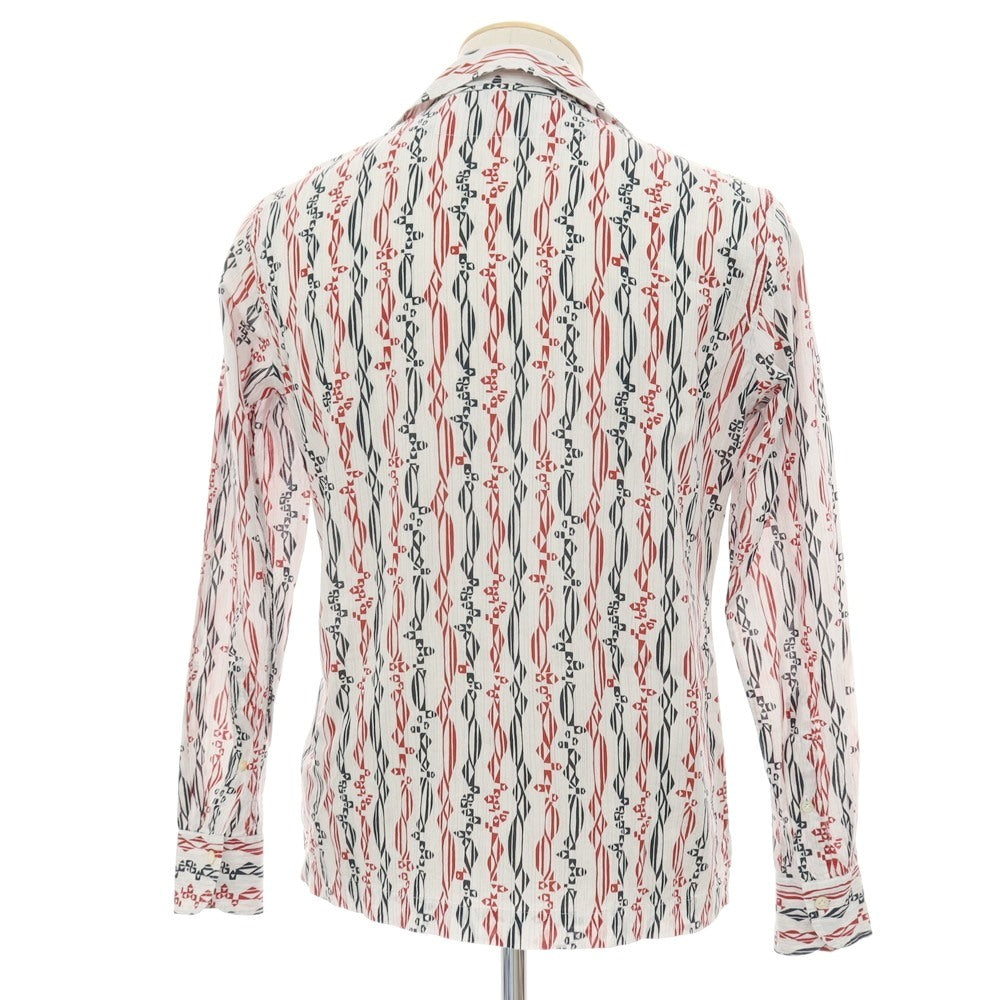 【中古】バグッタ Bagutta コットン 総柄 プリント オープンカラー カジュアルシャツ ホワイトxレッド【サイズXS】【 状態ランクB 】【 メンズ 】