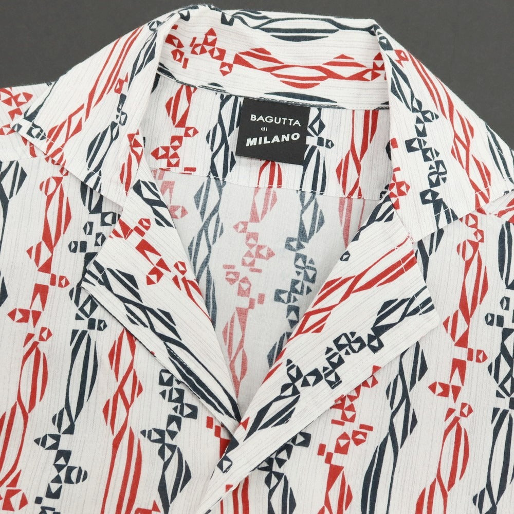 【中古】バグッタ Bagutta コットン 総柄 プリント オープンカラー カジュアルシャツ ホワイトxレッド【サイズXS】【 状態ランクB 】【 メンズ 】