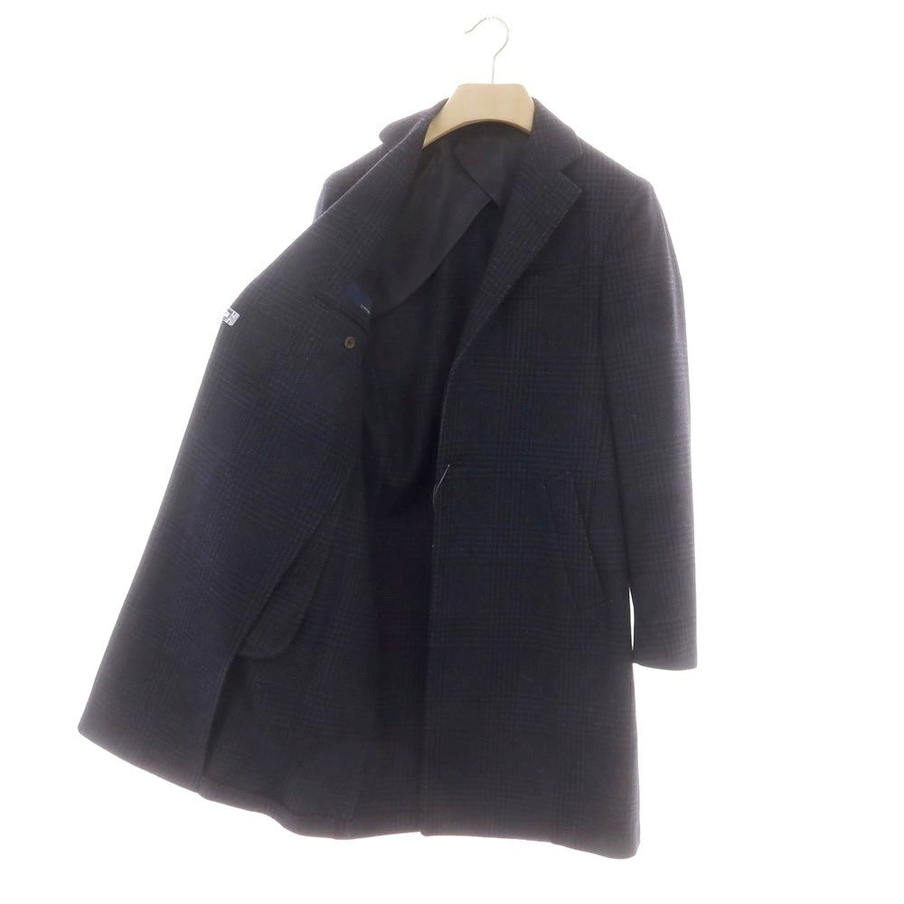 【中古】ラルディーニ LARDINI ウールナイロン グレンチェック チェスターフィールドコート ネイビー【 46 】【 状態ランクB 】【 メンズ 】