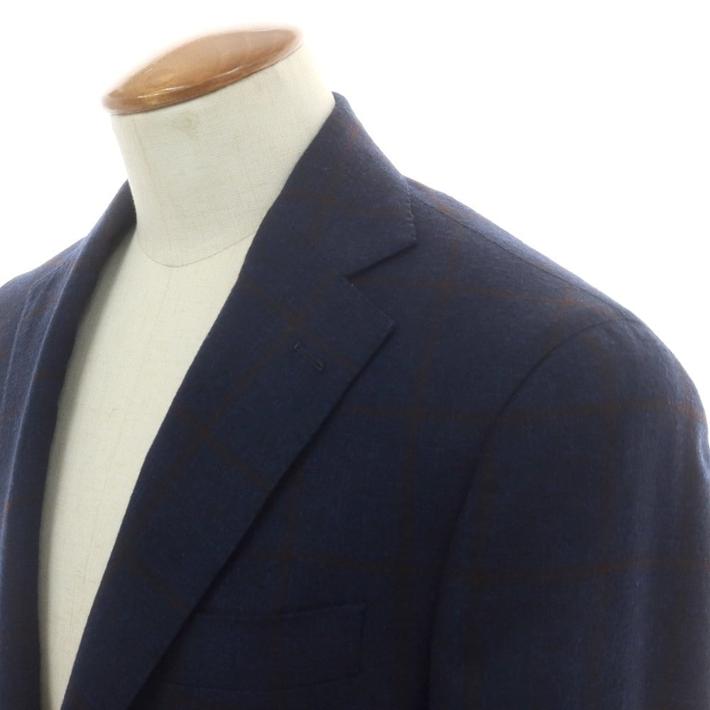 【中古】バルバ BARBA ウール チェック テーラードジャケット ネイビー【 46 】【 状態ランクA 】【 メンズ 】
