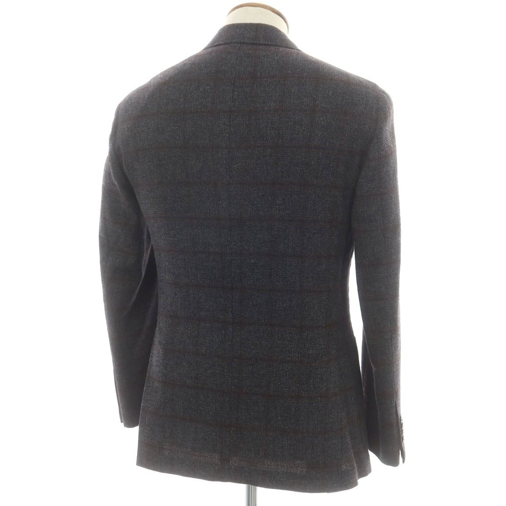 【中古】バルバ BARBA ウールカシミヤ チェック テーラードジャケット グレーxブラック【 46 】【 状態ランクB 】【 メンズ 】