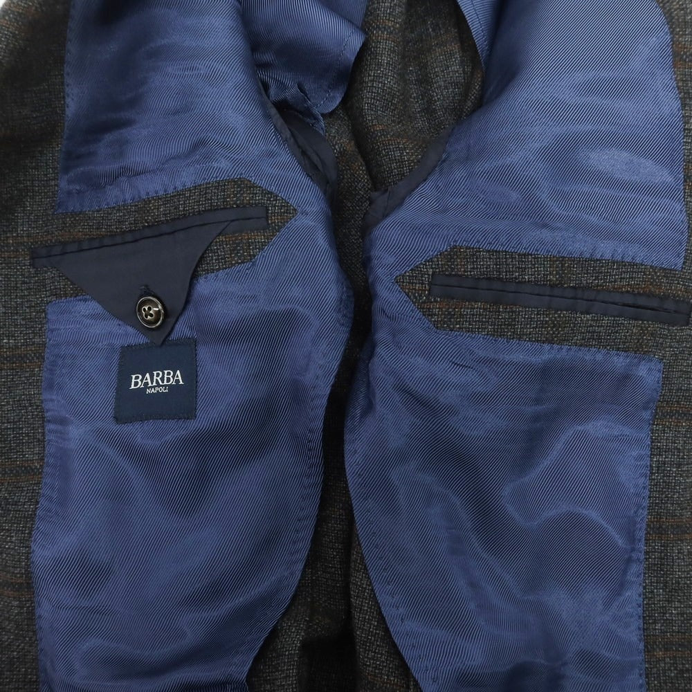 【中古】バルバ BARBA ウールカシミヤ チェック テーラードジャケット グレーxブラック【 46 】【 状態ランクB 】【 メンズ 】