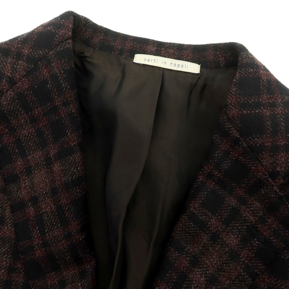 【中古】デペトリロ DE PETRILLO ウール チェック テーラードジャケット ブラックxワインレッド【 46 】【 状態ランクA 】【 メンズ 】