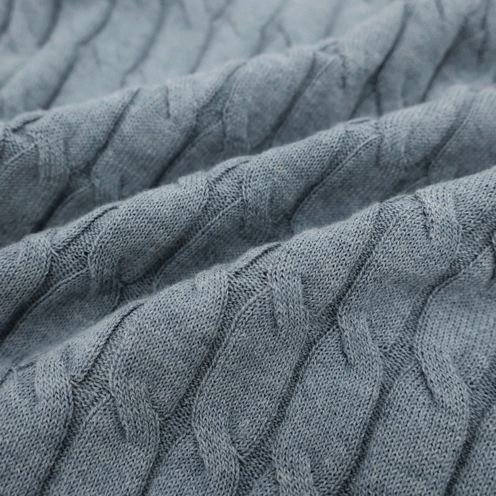 【中古】グランサッソ GRAN SASSO ケーブル編み ハイゲージ コットン クルーネック プルオーバーニット グレイッシュブルー【サイズ46】【 状態ランクB 】【 メンズ 】