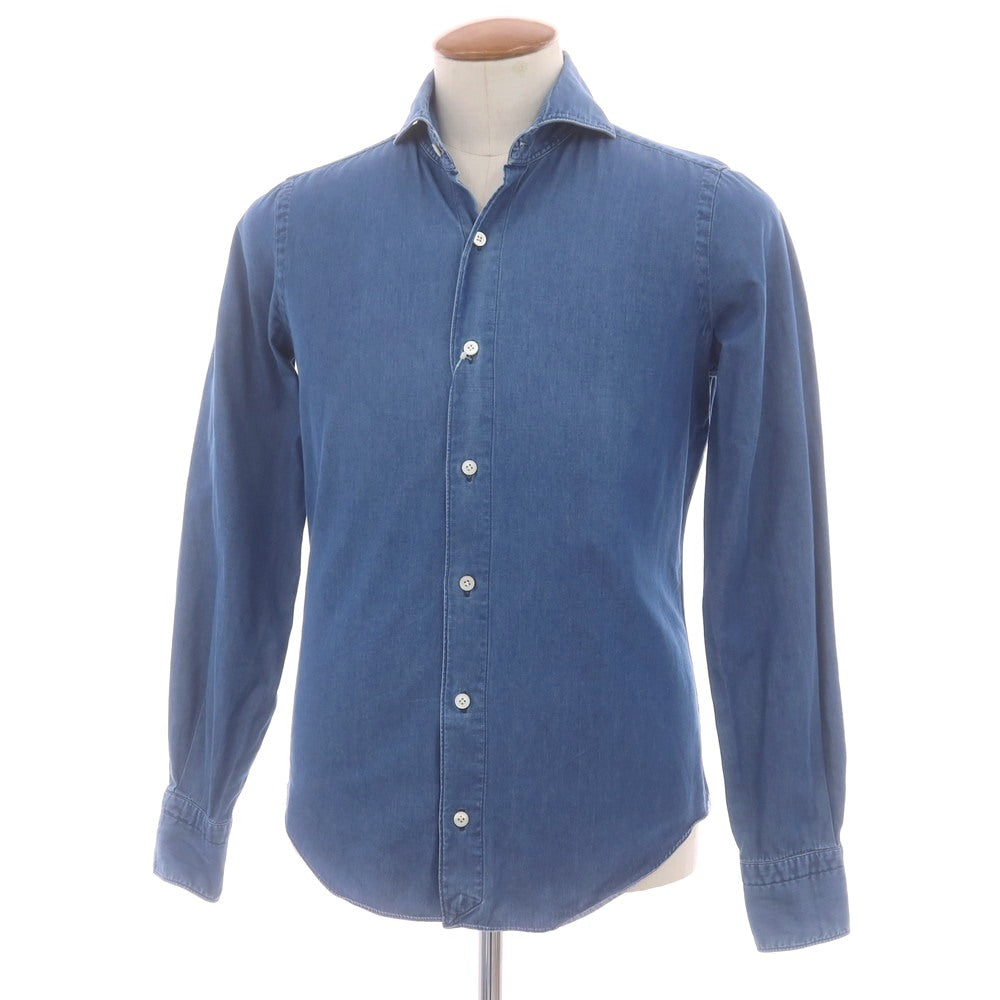 【中古】フィナモレ Finamore コットン ダンガリー カッタウェイ カジュアルシャツ ブルー【 39 】【 状態ランクC 】【 メンズ 】