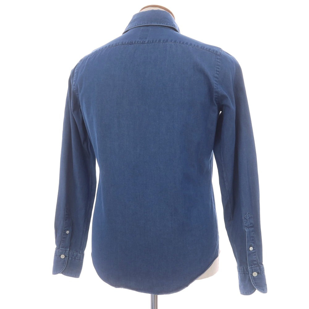 【中古】フィナモレ Finamore コットン ダンガリー カッタウェイ カジュアルシャツ ブルー【 39 】【 状態ランクC 】【 メンズ 】