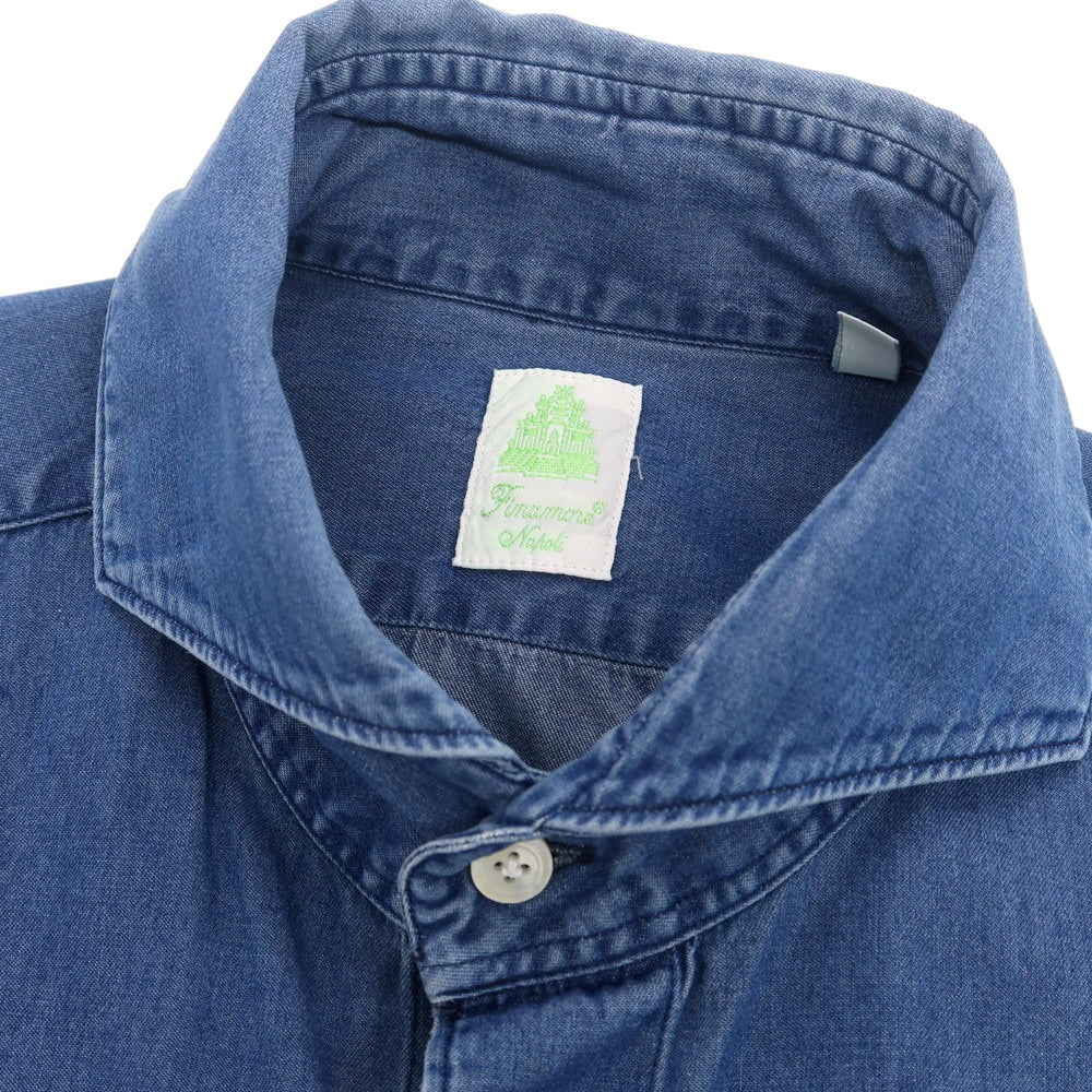 【中古】フィナモレ Finamore コットン ダンガリー カッタウェイ カジュアルシャツ ブルー【 39 】【 状態ランクC 】【 メンズ 】