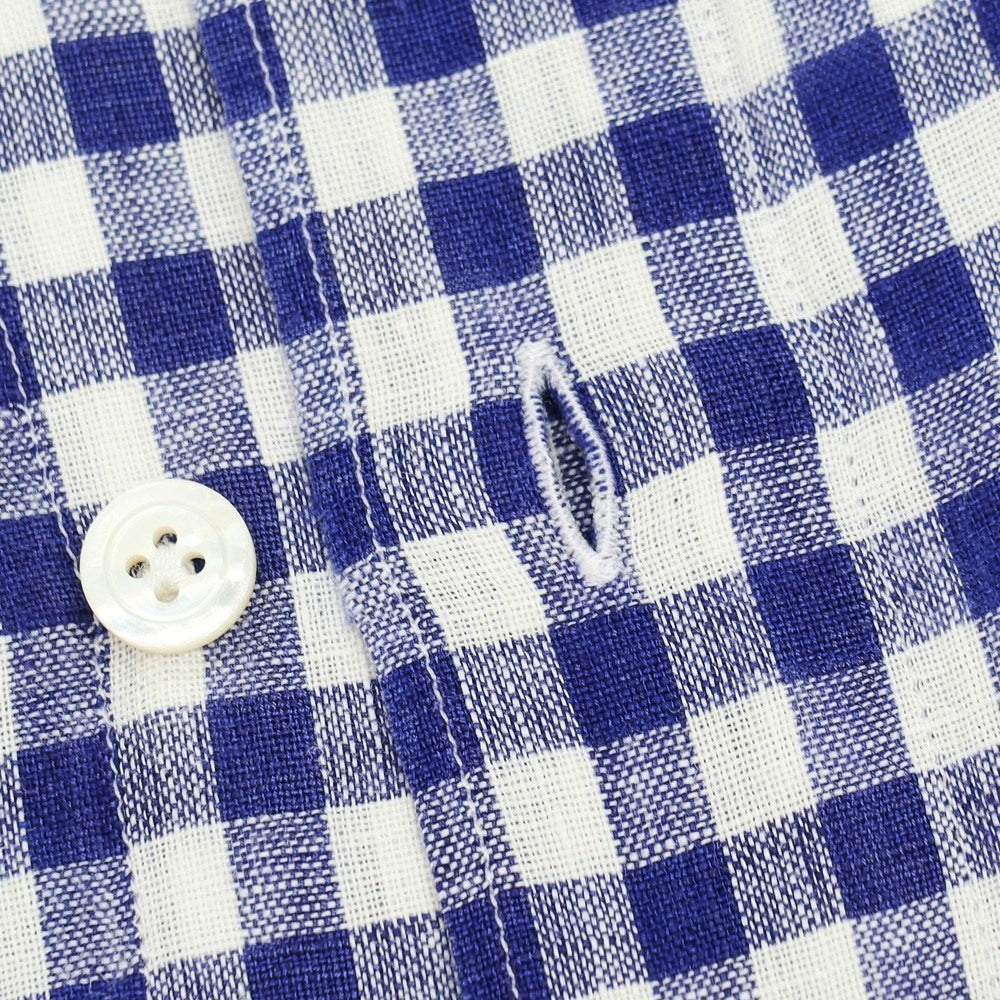 【中古】フィナモレ Finamore リネン ギンガムチェック ホリゾンタルカラー カジュアルシャツ ネイビーxホワイト【サイズ38】【 状態ランクC 】【 メンズ 】