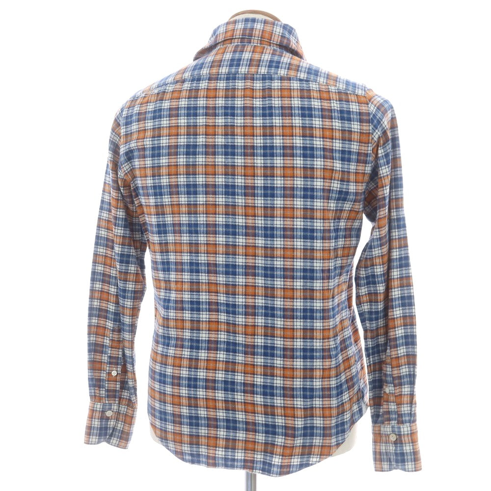 【中古】フィナモレ Finamore コットン チェック カッタウェイ カジュアルシャツ オレンジxブルー×ネイビー【 39 】【 状態ランクC 】【 メンズ 】