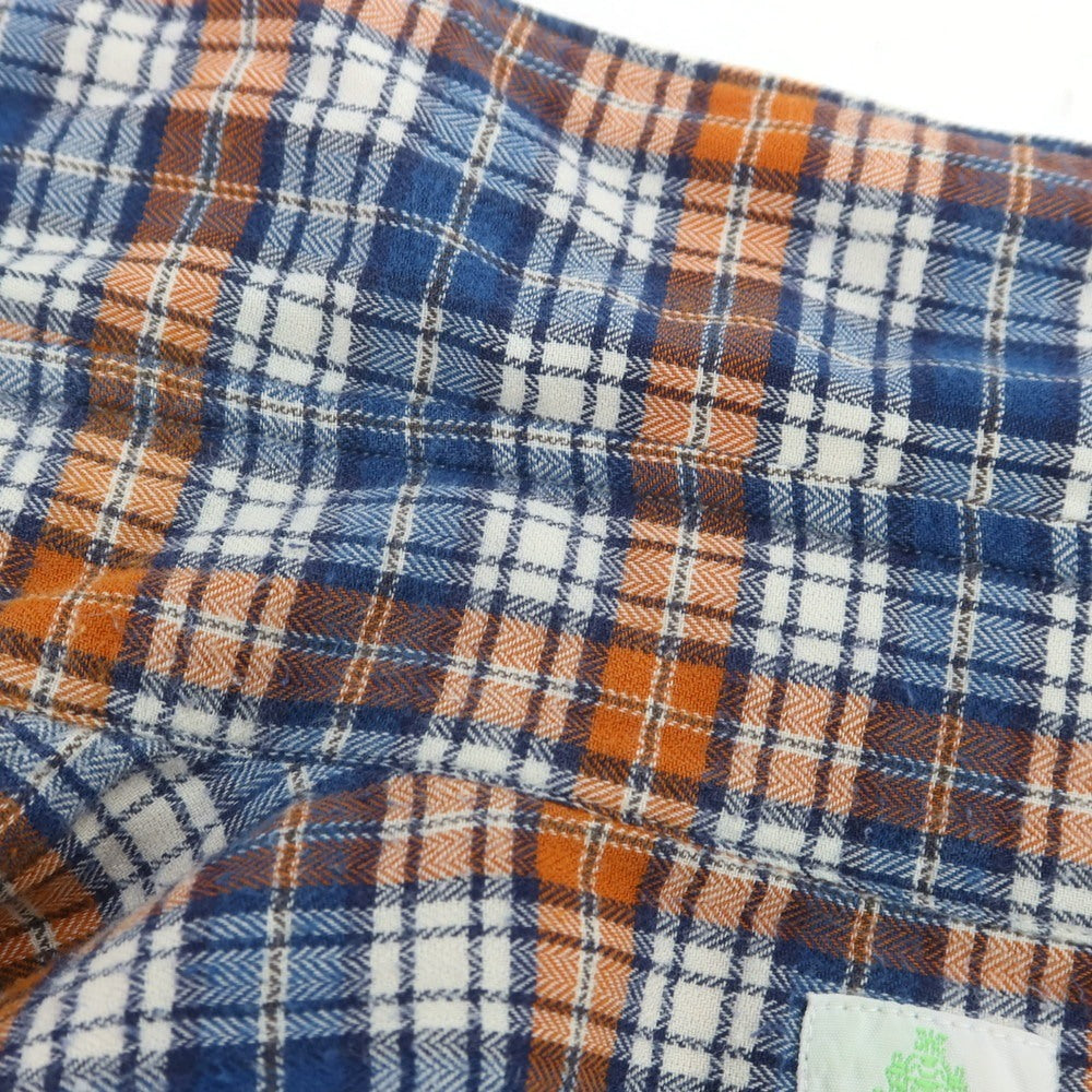 【中古】フィナモレ Finamore コットン チェック カッタウェイ カジュアルシャツ オレンジxブルー×ネイビー【 39 】【 状態ランクC 】【 メンズ 】