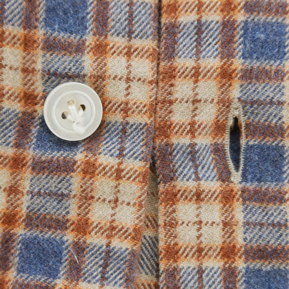 【中古】フィナモレ Finamore コットン チェック ホリゾンタルカラー カジュアルシャツ ベージュxブルー×ブラウン【 38 】【 状態ランクC 】【 メンズ 】