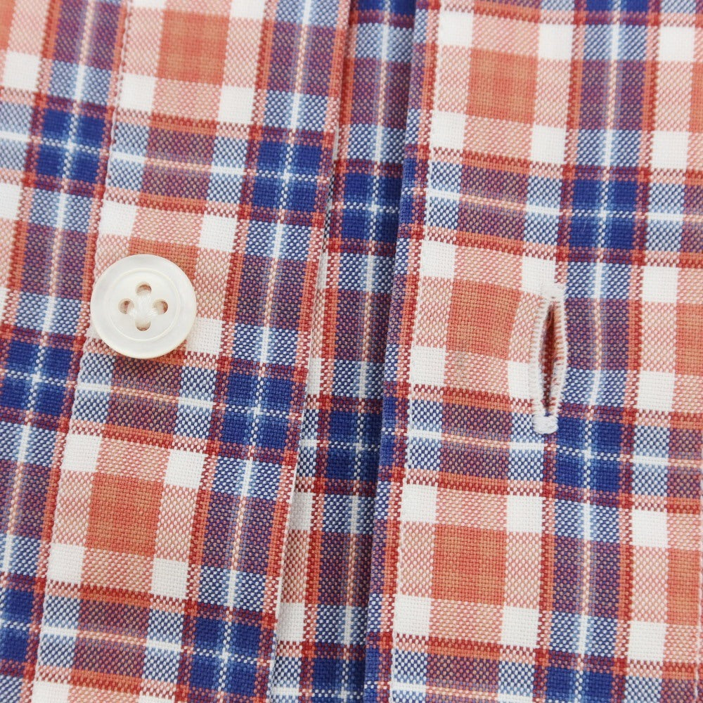 【中古】フィナモレ Finamore コットン チェック ホリゾンタルカラー カジュアルシャツ サーモンピンク系xブルー【 38 】【 状態ランクB 】【 メンズ 】