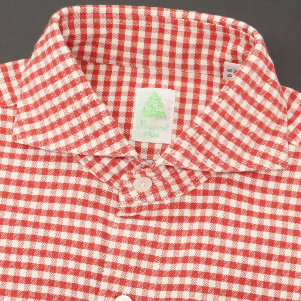 【中古】フィナモレ Finamore コットン ギンガムチェック ホリゾンタルカラー カジュアルシャツ レッドxホワイト【 38 】【 状態ランクC 】【 メンズ 】