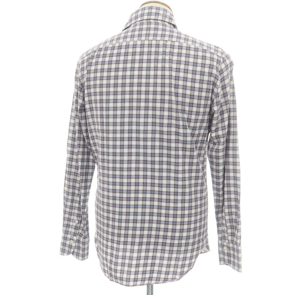 【中古】フィナモレ Finamore コットン チェック カッタウェイ カジュアルシャツ ブラウンxホワイト【 40 】【 状態ランクB 】【 メンズ 】