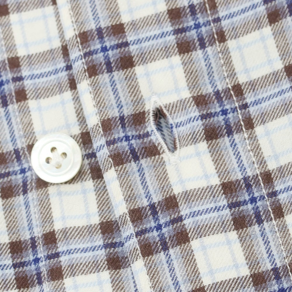 【中古】フィナモレ Finamore コットン チェック カッタウェイ カジュアルシャツ ブラウンxホワイト【 40 】【 状態ランクB 】【 メンズ 】