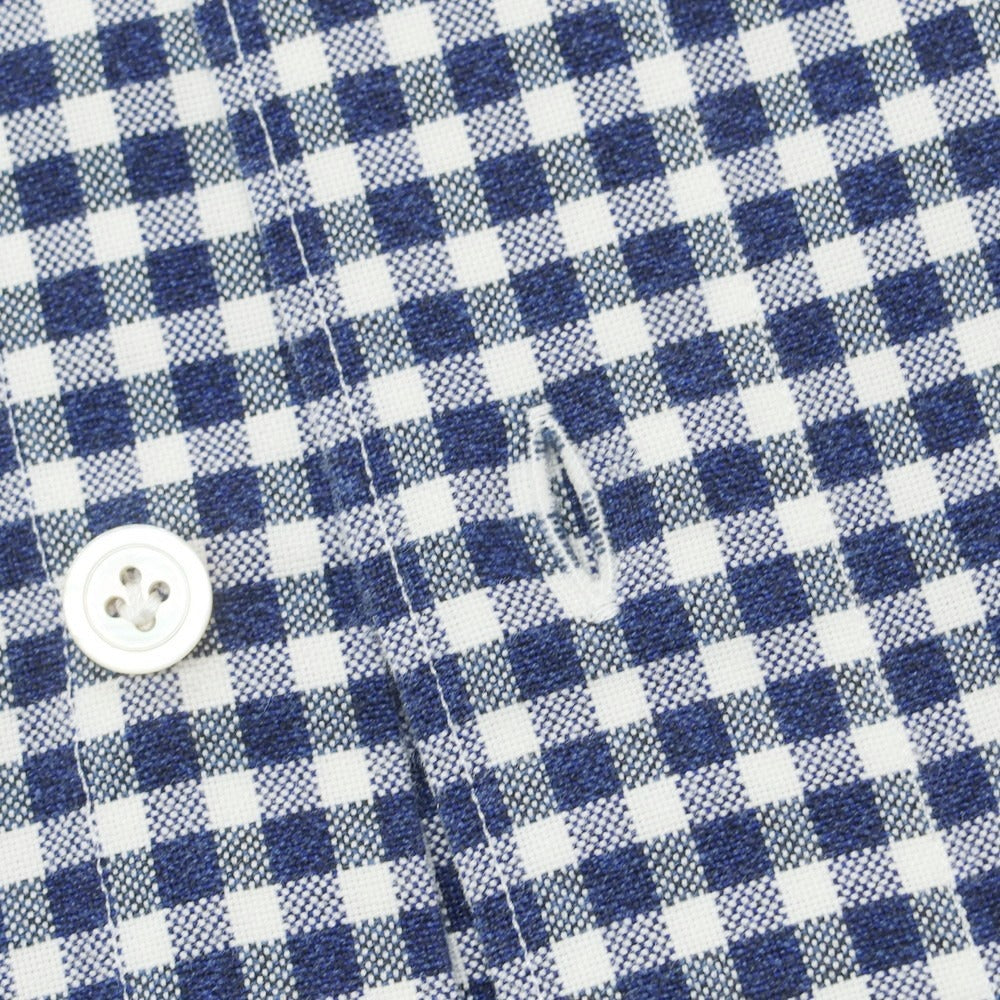 【中古】フィナモレ Finamore コットン ギンガムチェック ワイドカラー カジュアルシャツ ネイビーxホワイト【 38 】【 状態ランクB 】【 メンズ 】