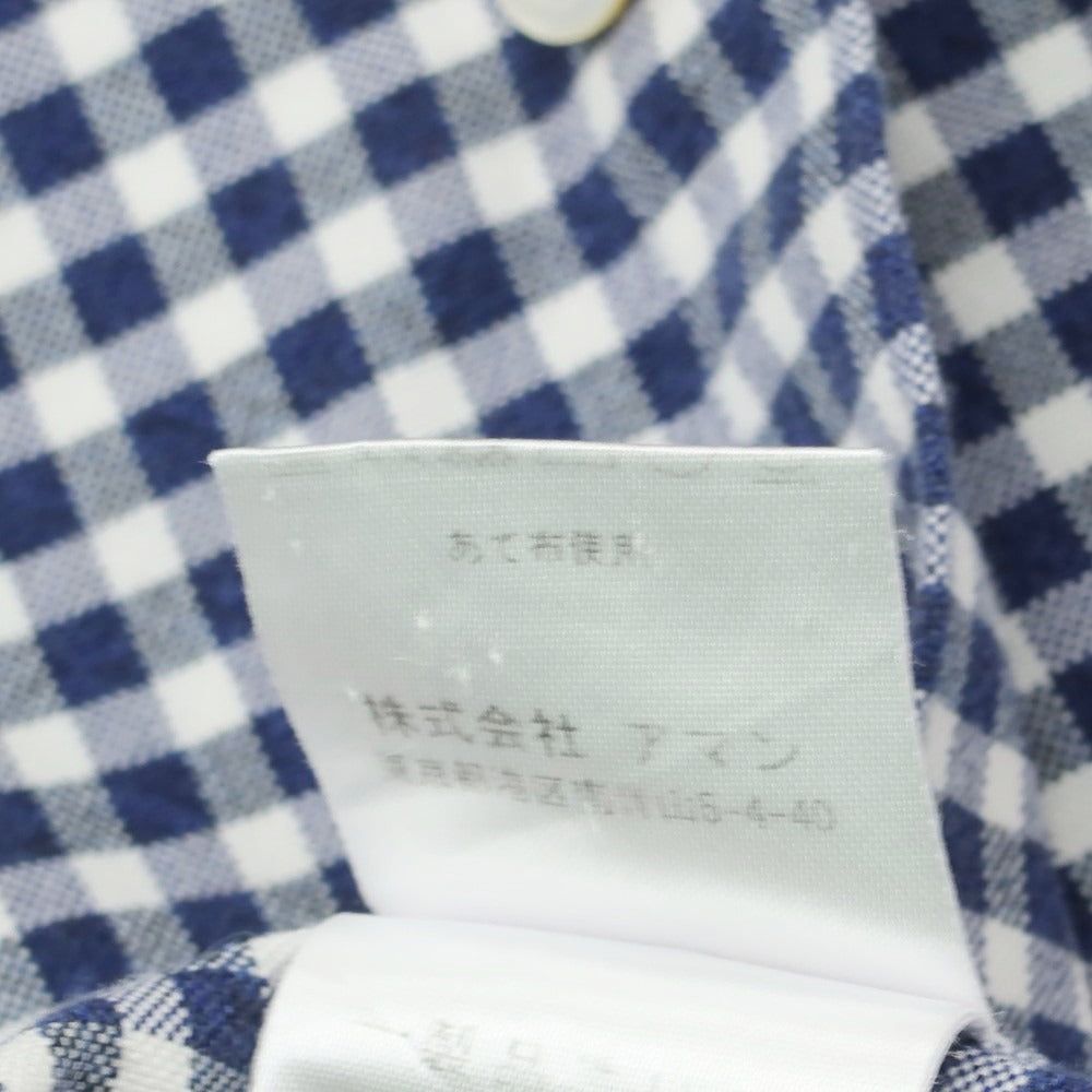 【中古】フィナモレ Finamore コットン ギンガムチェック ワイドカラー カジュアルシャツ ネイビーxホワイト【 38 】【 状態ランクB 】【 メンズ 】