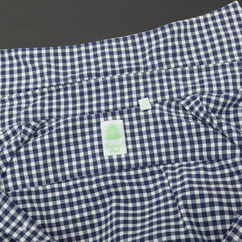 【中古】フィナモレ Finamore コットン ギンガムチェック ワイドカラー カジュアルシャツ ネイビーxホワイト【 38 】【 状態ランクB 】【 メンズ 】
