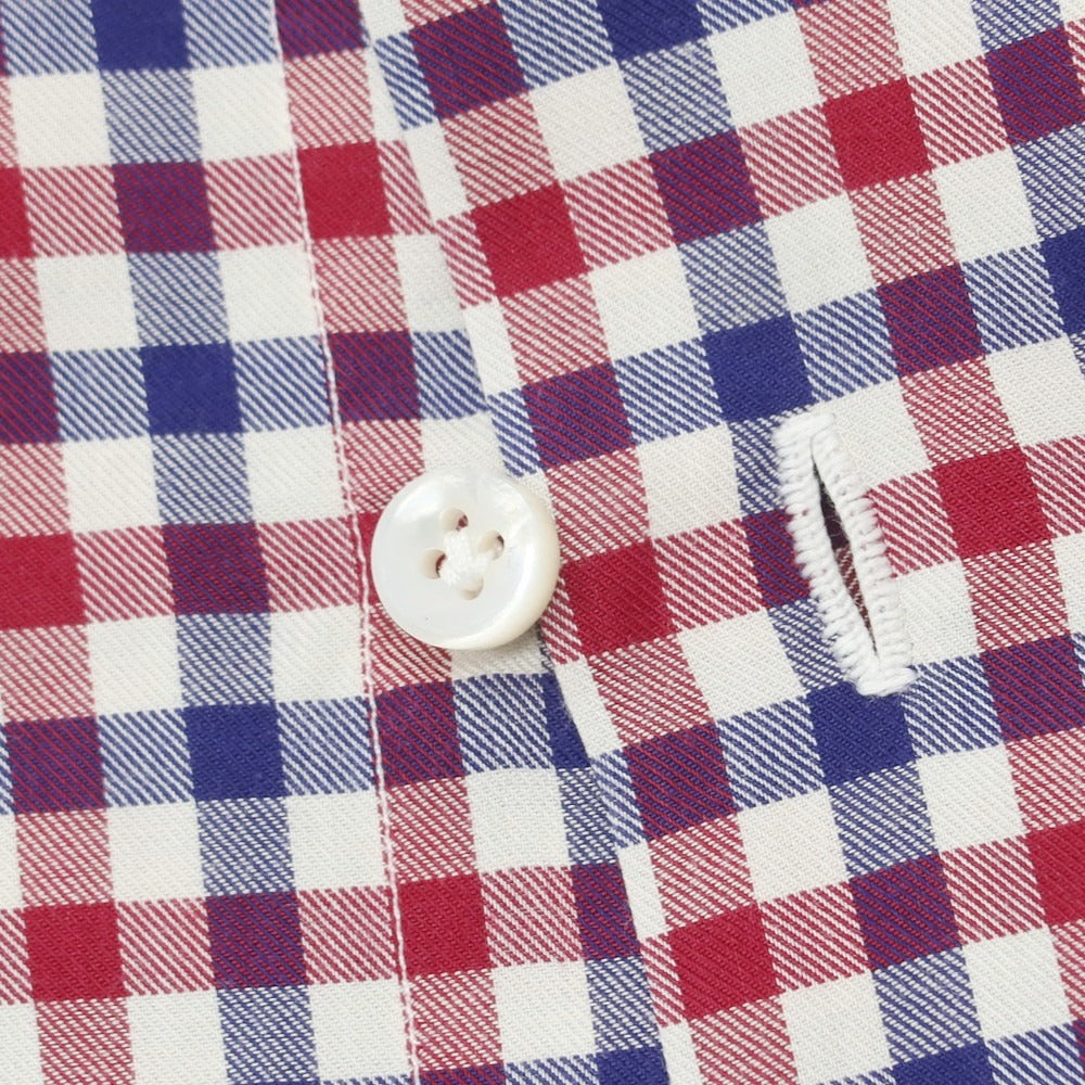 【中古】フィナモレ Finamore コットン チェック ワイドカラー カジュアルシャツ レッドxネイビー【 38 】【 状態ランクB 】【 メンズ 】