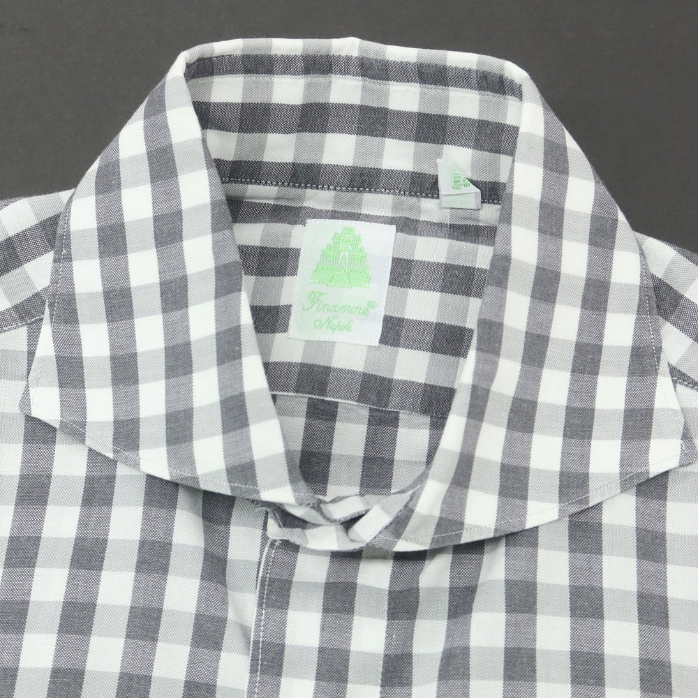 【中古】フィナモレ Finamore コットン ギンガムチェック ホリゾンタルカラー カジュアルシャツ グレーxホワイト【 38 】【 状態ランクB 】【 メンズ 】