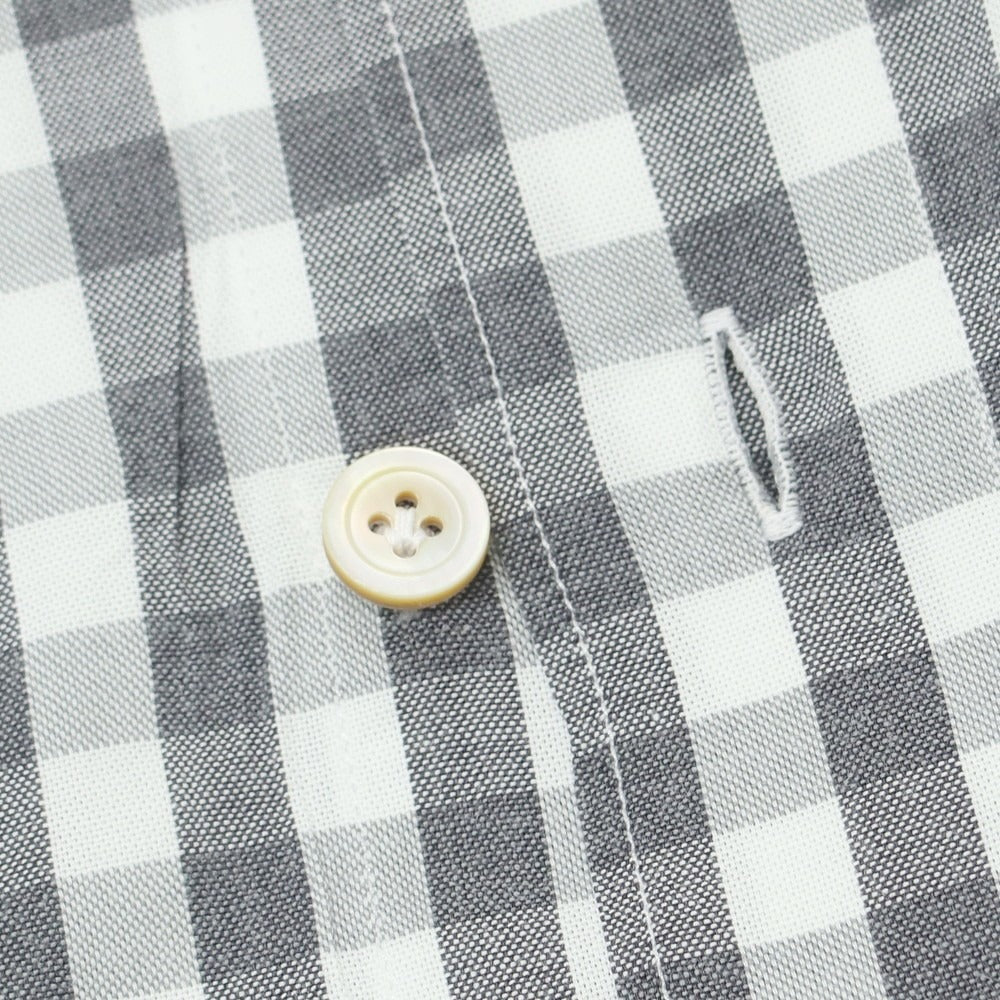 【中古】フィナモレ Finamore コットン ギンガムチェック ホリゾンタルカラー カジュアルシャツ グレーxホワイト【 38 】【 状態ランクB 】【 メンズ 】