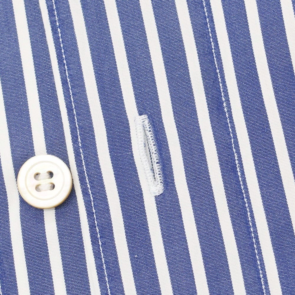 【中古】フィナモレ Finamore コットン ストライプ ホリゾンタルカラー ドレスシャツ ネイビーxホワイト【 38 】【 状態ランクB 】【 メンズ 】