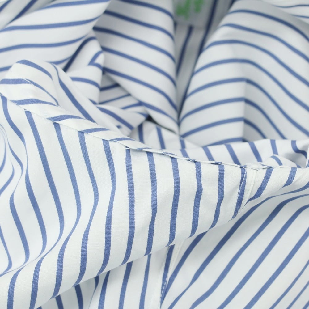 【中古】フィナモレ Finamore コットン ストライプ ホリゾンタルカラー ドレスシャツ ホワイトxネイビー【 39 】【 状態ランクC 】【 メンズ 】