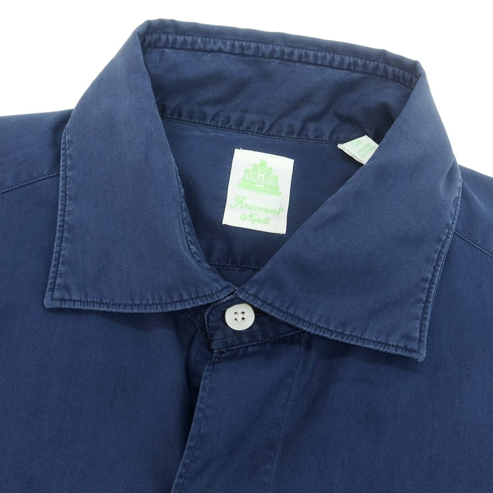 【中古】フィナモレ Finamore コットン ワイドカラー カジュアルシャツ ネイビー【 38 】【 状態ランクC 】【 メンズ 】
