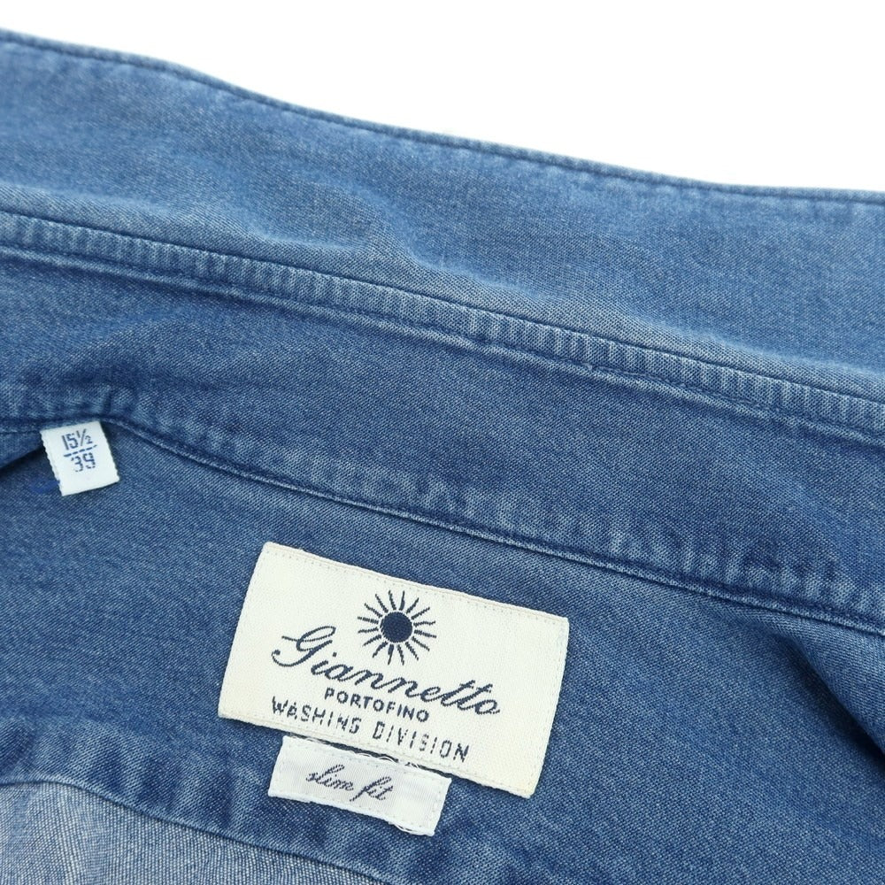 【中古】ジャンネット giannetto コットン カッタウェイ カジュアルシャツ ブルー【 サイズ39 】【 状態ランクC 】【 メンズ 】