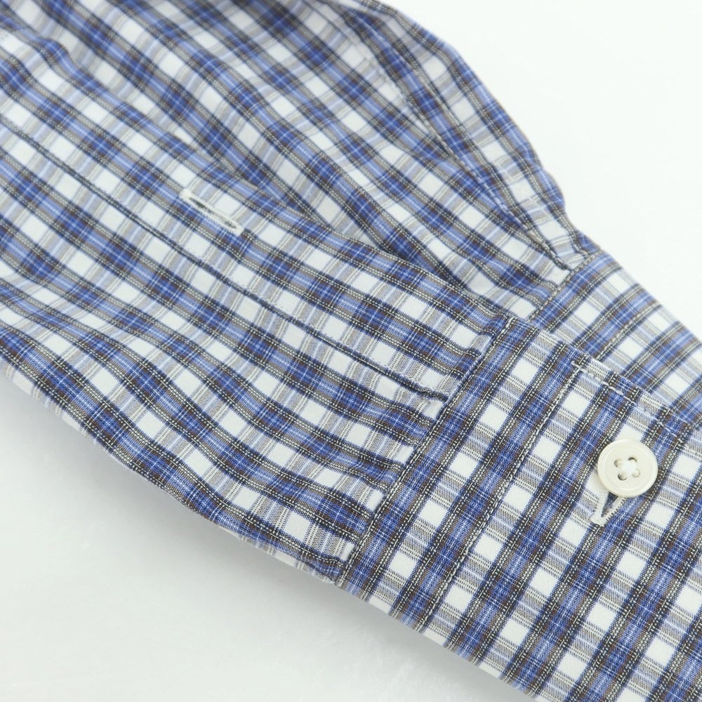 【中古】チット CIT LUXURY コットン チェック カッタウェイ カジュアルシャツ ブルーxホワイト×ブラウン【 サイズ39 】【 状態ランクC 】【 メンズ 】