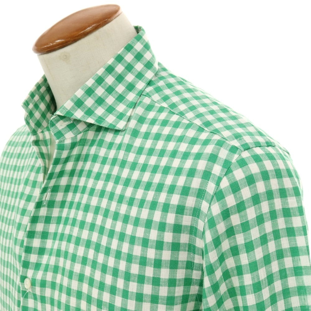 【中古】アレッサンドロ ゲラルディ ALESSANDRO GHERARDI リネン ギンガムチェック ワイドカラー カジュアルシャツ グリーンxホワイト【サイズ39】【 状態ランクB 】【 メンズ 】