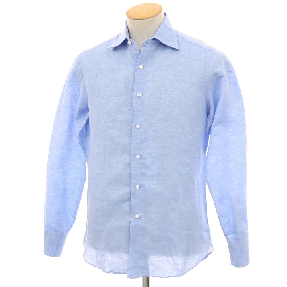 【中古】マリアサンタンジェロ Maria Santangelo コットンリネン系 ワイドカラー カジュアルシャツ ブルー【サイズ38】【 状態ランクB 】【 メンズ 】