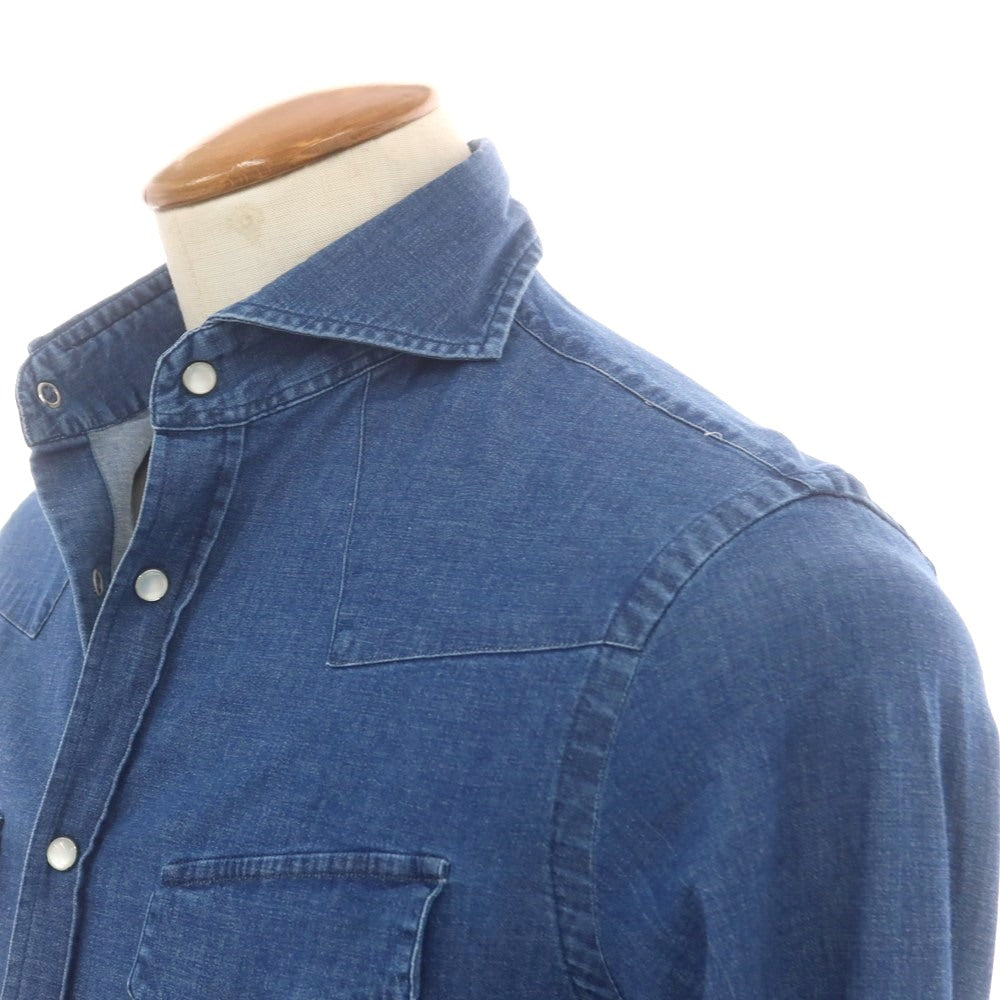 【SALE10%OFF/返品不可】【中古】ギローバー GUY ROVER ストレッチコットン ホリゾンタルカラー ウエスタンシャツ ネイビーブルー系【 サイズM 】【 状態ランクC 】【 メンズ 】