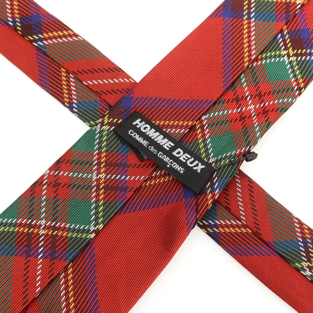 【中古】【未使用】コムデギャルソン オムドゥ COMME des GARCONS HOMME DEUX 2025年春夏 シルク チェック チェック柄ネクタイ レッドxグリーン【 状態ランクS 】【 メンズ 】