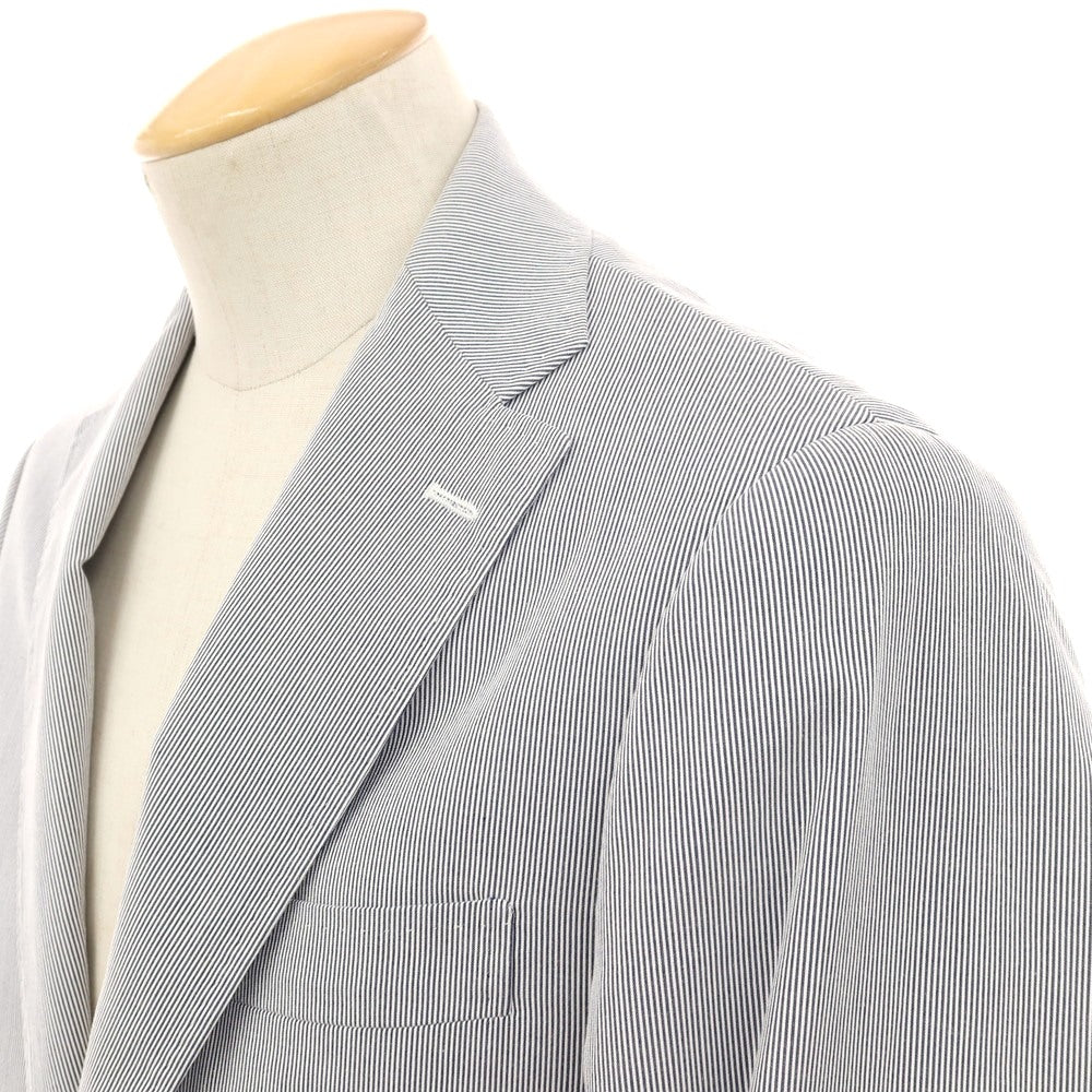 【中古】グジ guji ストレッチ コットン ストライプ 3つボタンスーツ ブルーxホワイト【サイズ44】【 状態ランクB 】【 メンズ 】