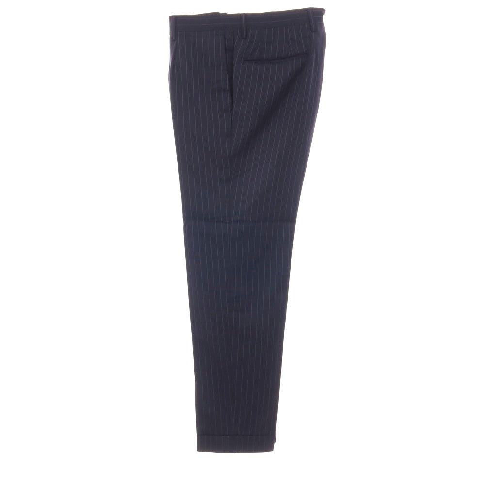 【中古】グジ guji ウール ピンストライプ 3つボタンスーツ ネイビーxホワイト【サイズ表記なし(S位)】【 状態ランクC 】【 メンズ 】