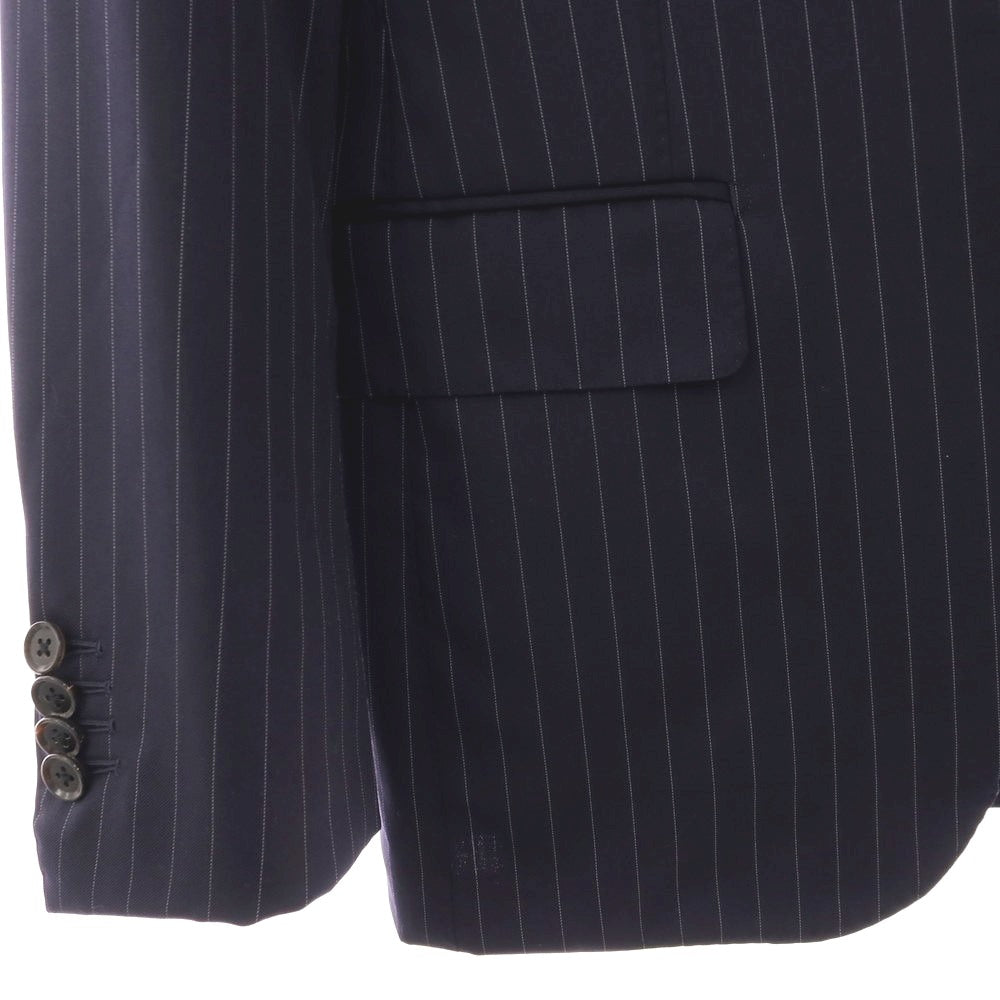 【中古】グジ guji ウール ピンストライプ 3つボタンスーツ ネイビーxホワイト【サイズ表記なし(S位)】【 状態ランクC 】【 メンズ 】