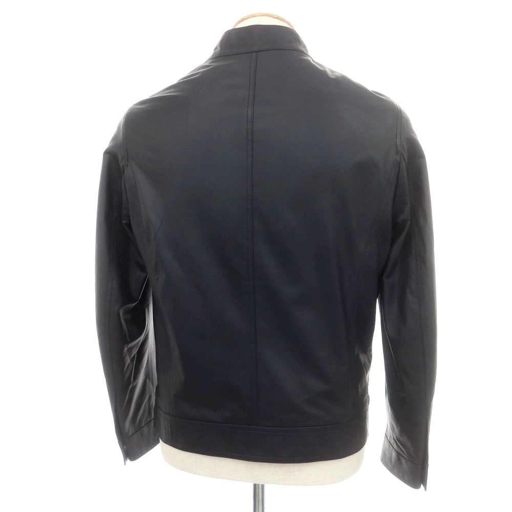 【中古】エンメティ EMMETI JURI ラムスキン シングル ライダースジャケット ネイビー【 46 】【 状態ランクB 】【 メンズ 】