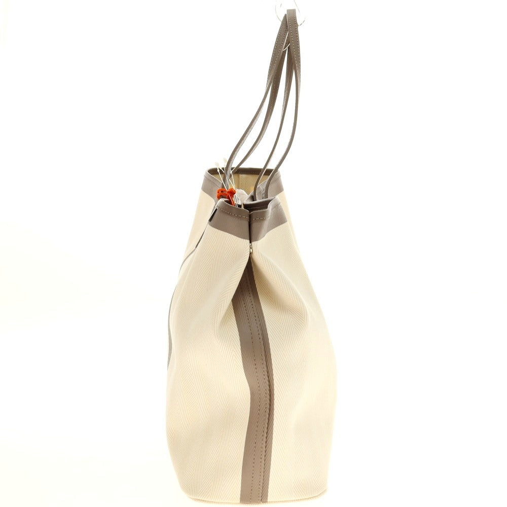 【中古】【未使用】エテラ ETELA コットン×カウレザー Large tote bag トートバッグ オフホワイトxグレー【 状態ランクS 】【 ユニセックス 】