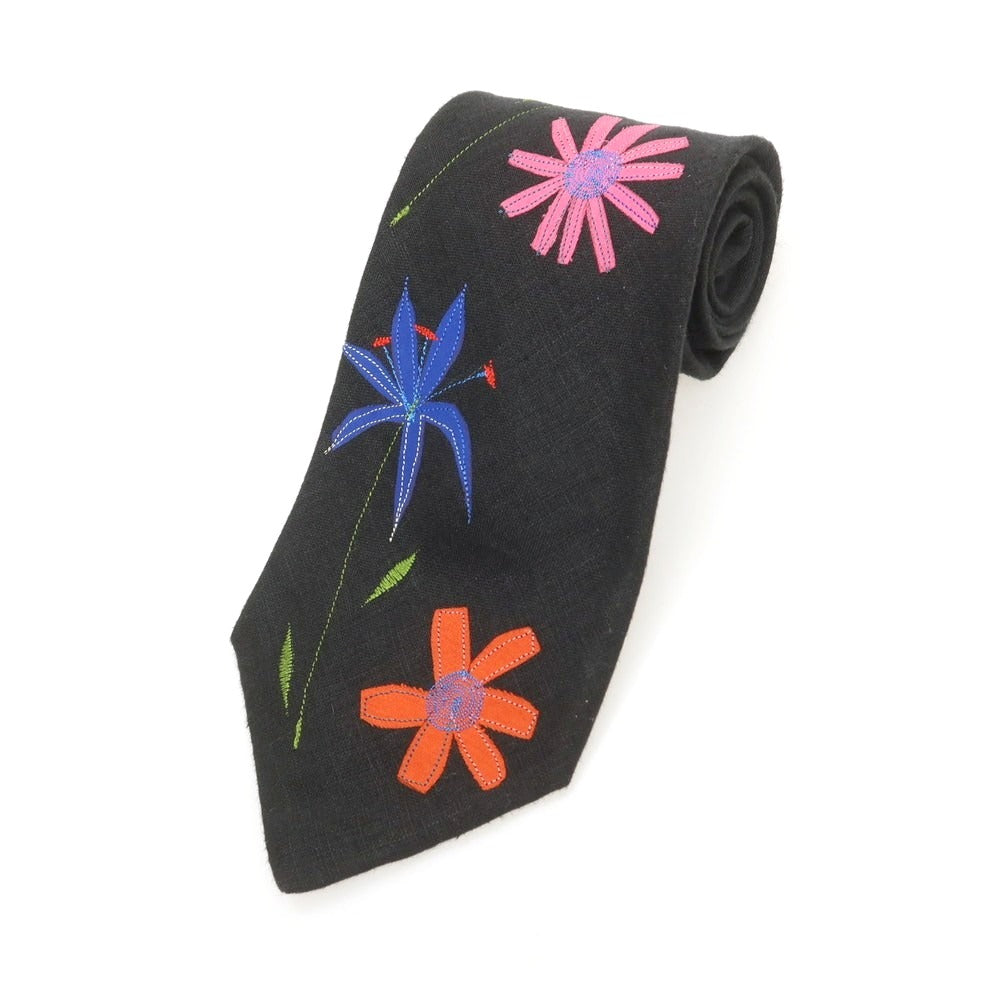 【中古】ポールスミス Paul Smith リネン フラワー装飾ネクタイ ブラック【 状態ランクB 】【 メンズ 】