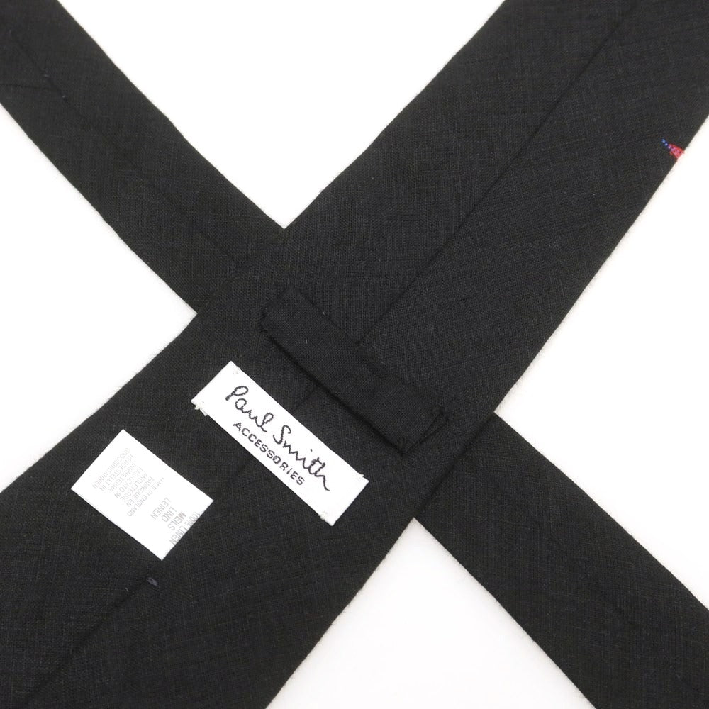 【中古】ポールスミス Paul Smith リネン フラワー装飾ネクタイ ブラック【 状態ランクB 】【 メンズ 】
