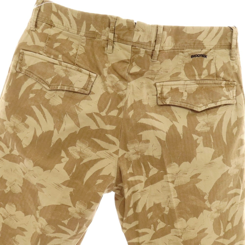 【新品】インコテックス スラックス INCOTEX SLACKS ストレッチ ヘリンボーンコットン ボタニカル柄 ショートパンツ ベージュxカーキブラウン【 31 】【 状態ランクN 】【 メンズ 】