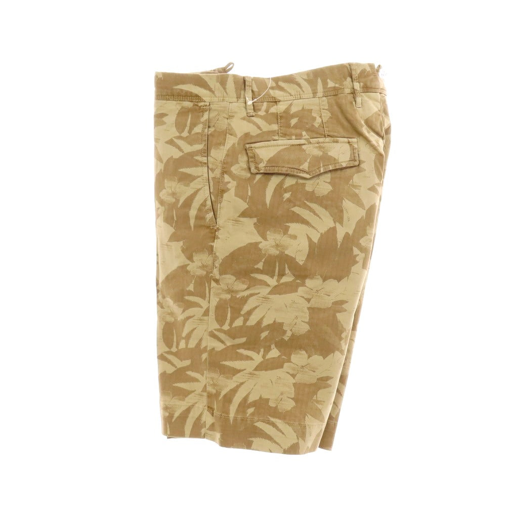 【新品】インコテックス スラックス INCOTEX SLACKS ストレッチ ヘリンボーンコットン ボタニカル柄 ショートパンツ ベージュxカーキブラウン【 32 】【 状態ランクN 】【 メンズ 】
