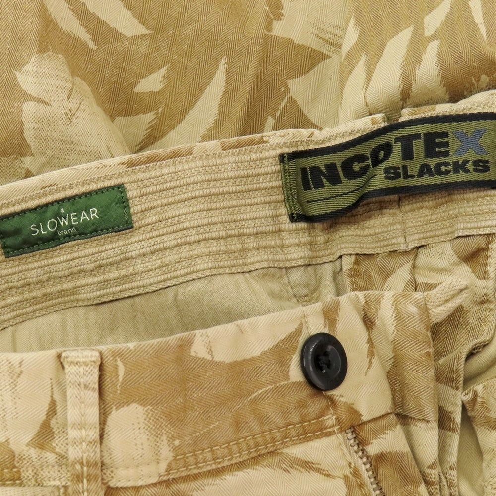 【新品】インコテックス スラックス INCOTEX SLACKS ストレッチ ヘリンボーンコットン ボタニカル柄 ショートパンツ ベージュxカーキブラウン【 32 】【 状態ランクN 】【 メンズ 】